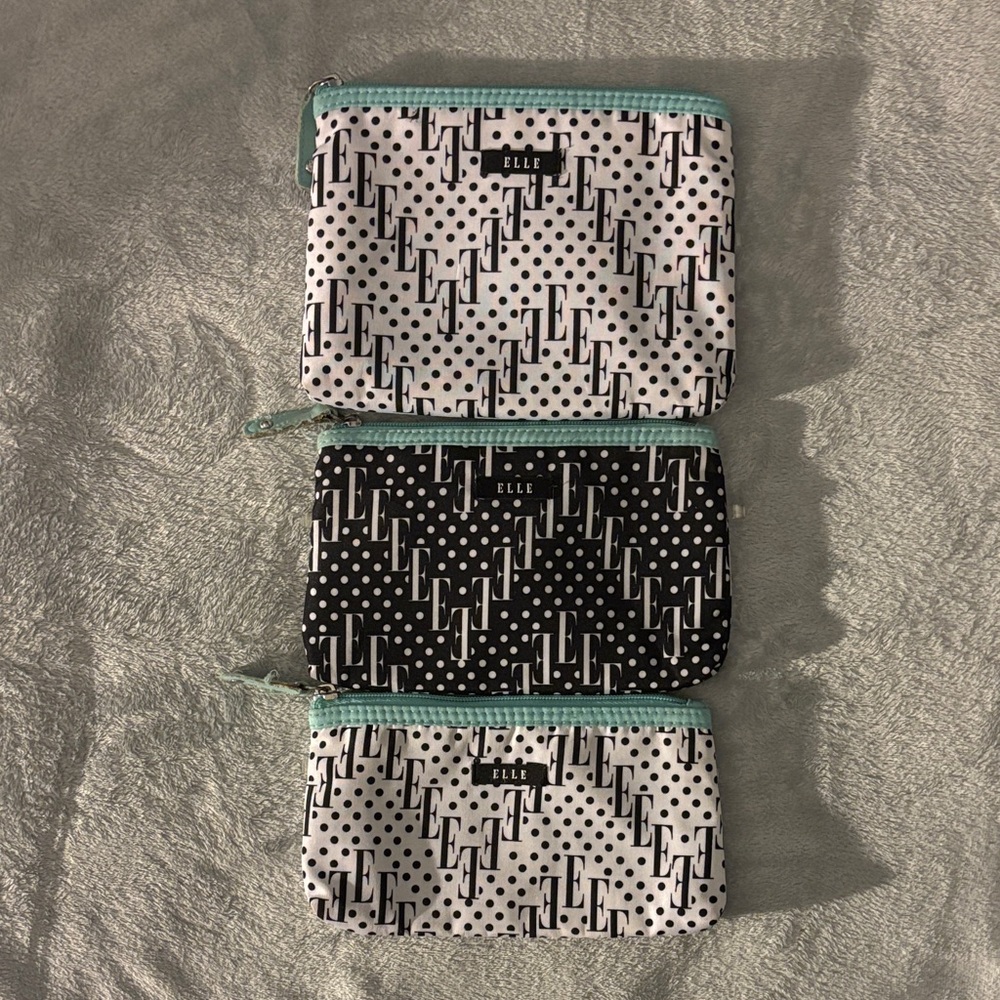 Elle Monochrome Patterned Pouches with Teal Zipper
